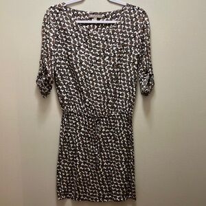 Banana Republic Black, Brown and White Sheath Mini Dress with Cuffed 3/4 Sleeves